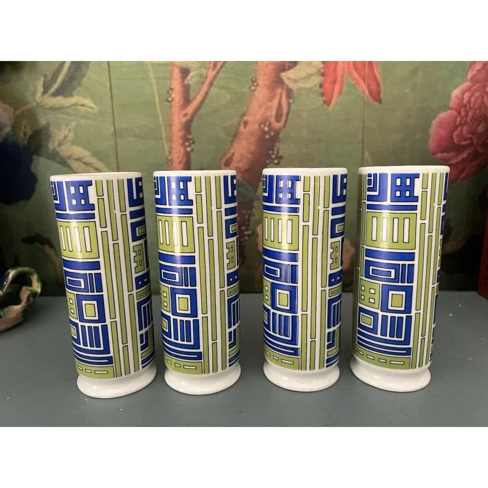 Vintage Holt Howard 1967 Set of 4 MCM Geometric Pedestal Latte Coffee Mugs Japan